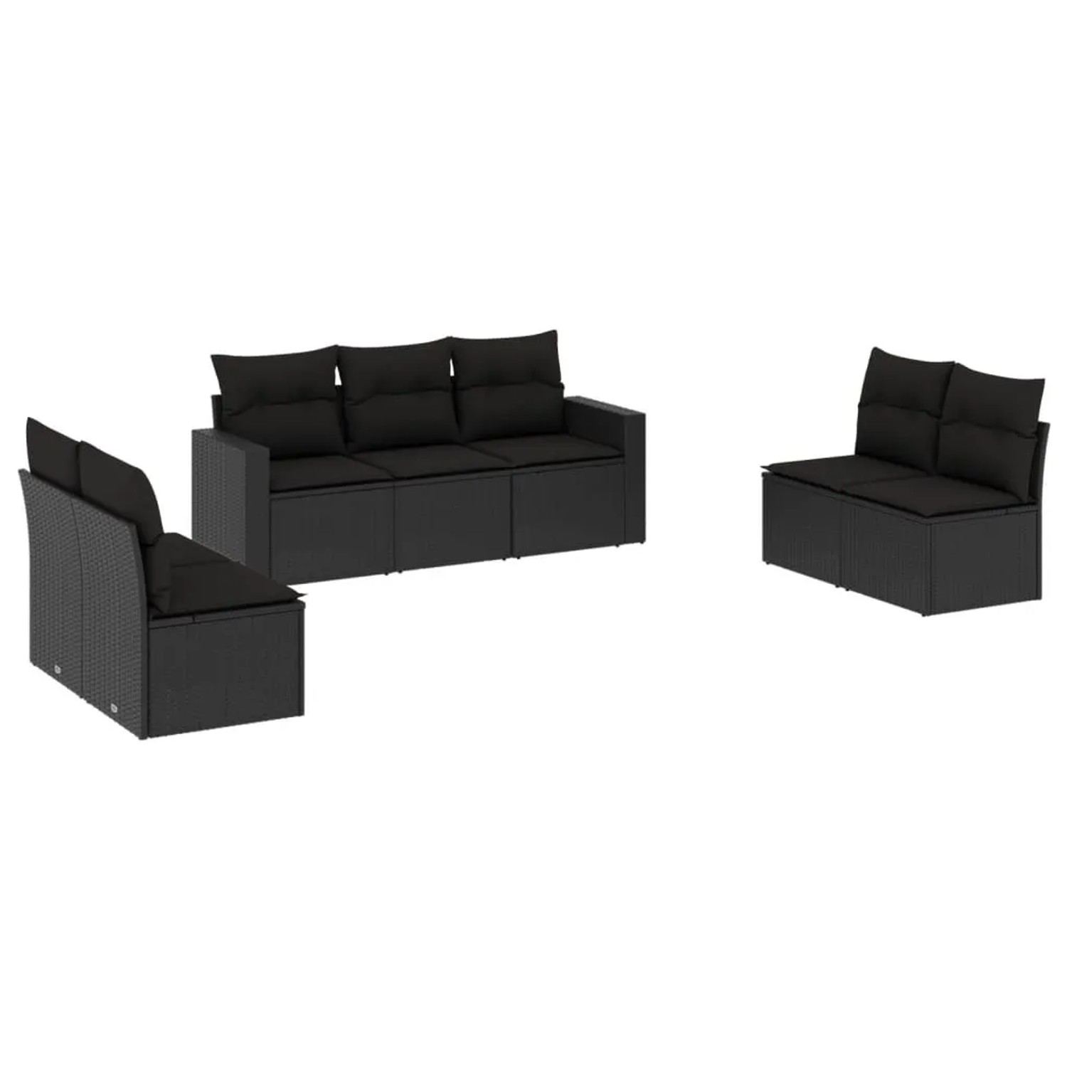 vidaXL 7-Tlg Garten-Sofagarnitur mit Kissen Schwarz Poly Rattan 3251162
