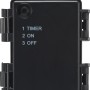 Detailaufnahme: Schwarzes Batteriefach mit Timer-Funktion für Lichtfigur Stern mit LEDs.