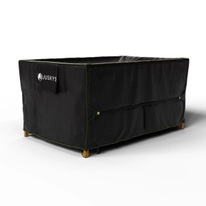 Schwarze Juskys Gartenmöbel Abdeckung CoverSafe Pro 170x95x75 cm für Gartentisch und Outdoor-Möbel.