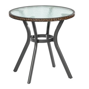 Runder Merxx Ravenna Gartentisch (Ø 70 cm) in Graphit-Natur mit Glasplatte und Kunststoffgeflecht.