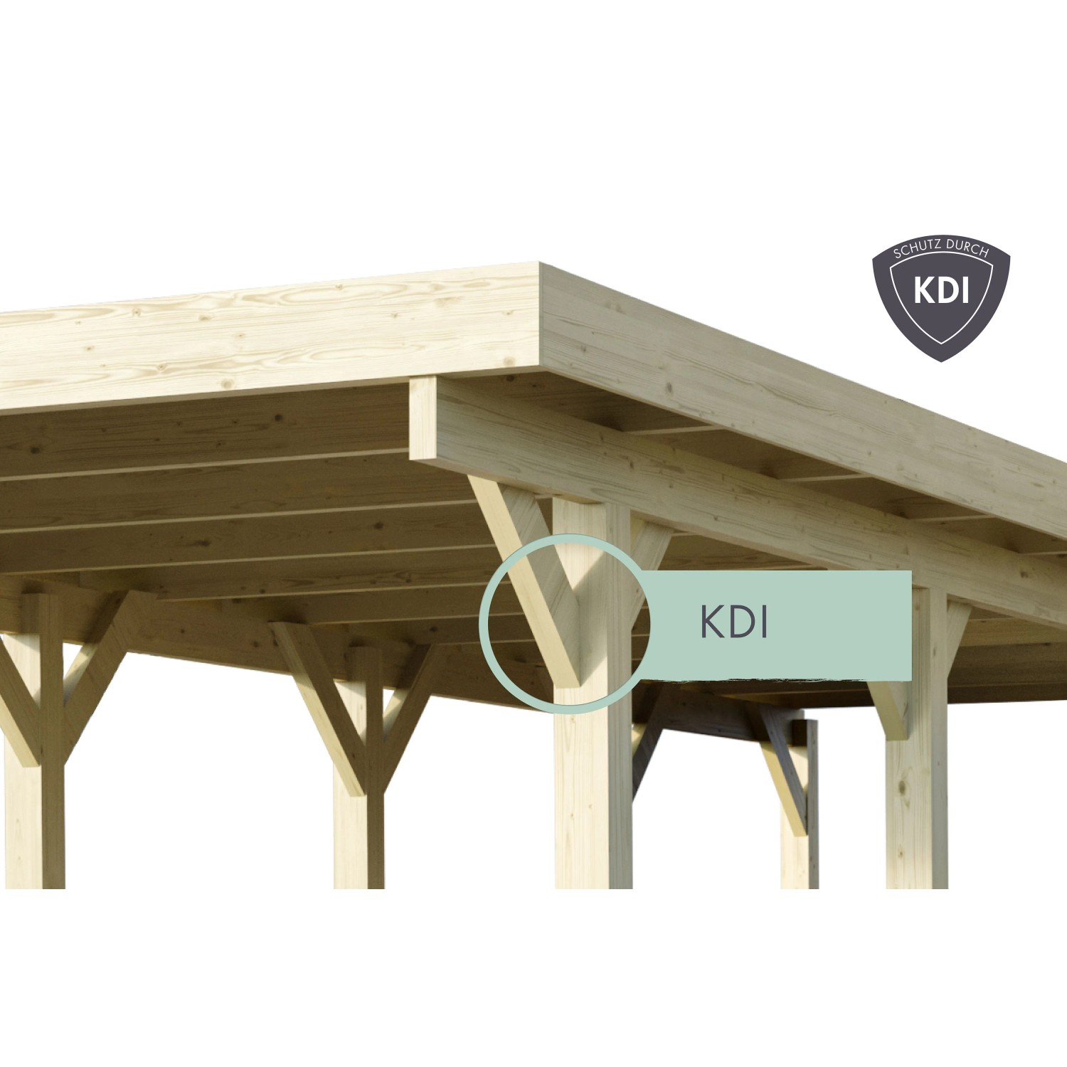 Detailansicht Karibu Doppelcarport Eco: Holzkonstruktion mit KDI-Schutz.