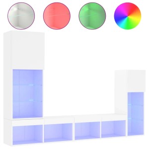 vidaXL 4-Tlg Wohnwand mit LED-Beleuchtung Weiß Holzwerkstoff 3216647