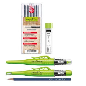 Pica Marker-Set mit grünem Fine Dry 0.9, Dry Tieflochmarker, vasalat Bleistift und Ersatzminen H, HB.