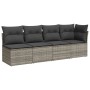 Graue vidaXL Garten-Sofagarnitur, 11-teilig, aus Poly Rattan mit Kissen.