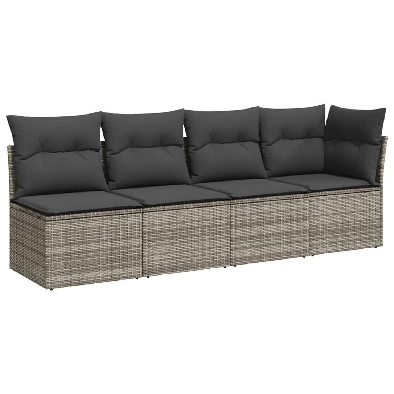 Graue vidaXL Garten-Sofagarnitur, 11-teilig, aus Poly Rattan mit Kissen.