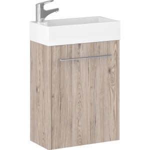 Astor Waschtisch Caddy 46 cm in Eiche Grau mit Waschbecken und Softclose-Funktion.