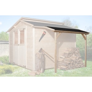 Weka Schleppdach Typ 4, 80x200 cm, naturbelassen, als Holzlager am Gartenhaus.