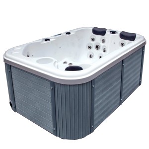 Heissner Whirlpool Spa Fransisco, 184x124x75 cm, mit 22 Düsen und grauem Außendekor.