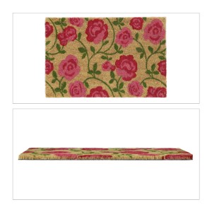 Relaxdays Fußmatte Kokos Natur Pink Grün Rutschfest 60 cm x 40 cm x 1,5 cm 1,4 kg