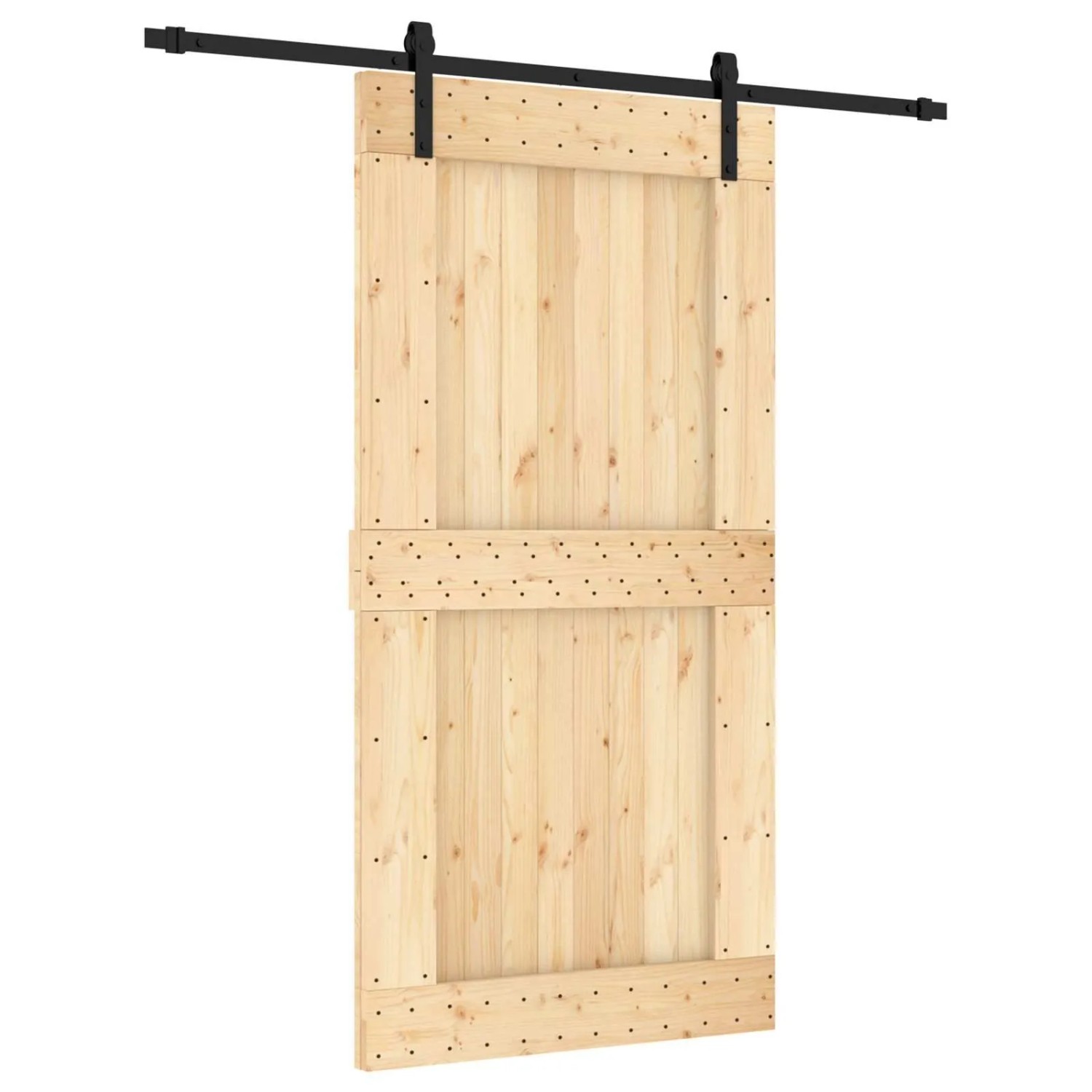 vidaXL Schiebetür Natur und Schwarz 100 x 210 cm Massivkiefer 3444922