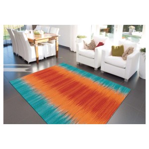 MeGusta Flachflor Teppich Retro Orange-Blau Wolle, 170x240 cm. Kurzflorteppich im Wohnzimmer.