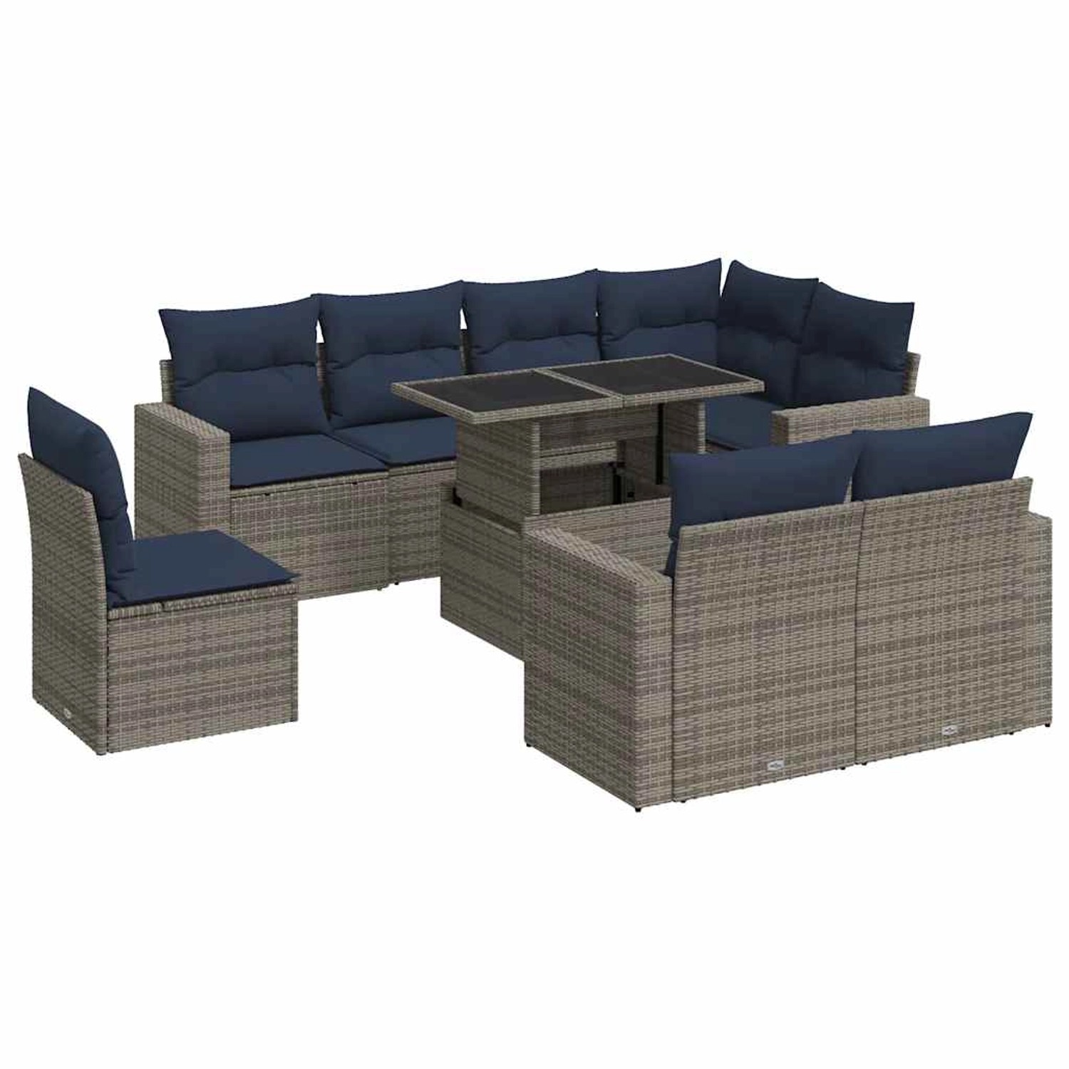 vidaXL 9-Tlg Garten-Sofagarnitur mit Kissen Grau Poly Rattan Akazie 3326342 günstig online kaufen