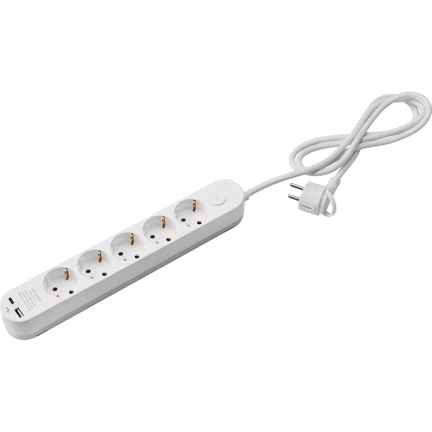 Steckdosenleiste 5-fach mit 2 USB-Anschlüssen Weiß 1,4 m günstig online kaufen