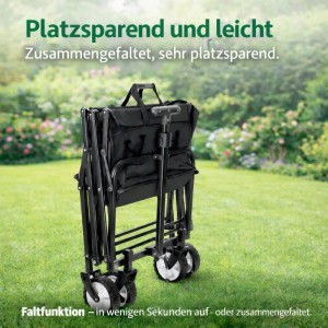 BigDean Bollerwagen Faltbar bis 80kg Schwarz Kompakter Transportwagen Klappbar Handwagen für Camping Einkäufe Garten Festival Ausflüge