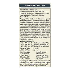 Detail der Inhaltsangabe von Compo Bio Hochbeet- und Gewächshauserde.