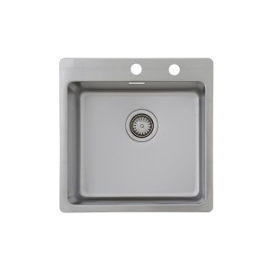 Respekta Einbauspüle Chicago, 50x50 cm, Edelstahl, mit Hahnlochbank und Ab- und Überlaufgarnitur.