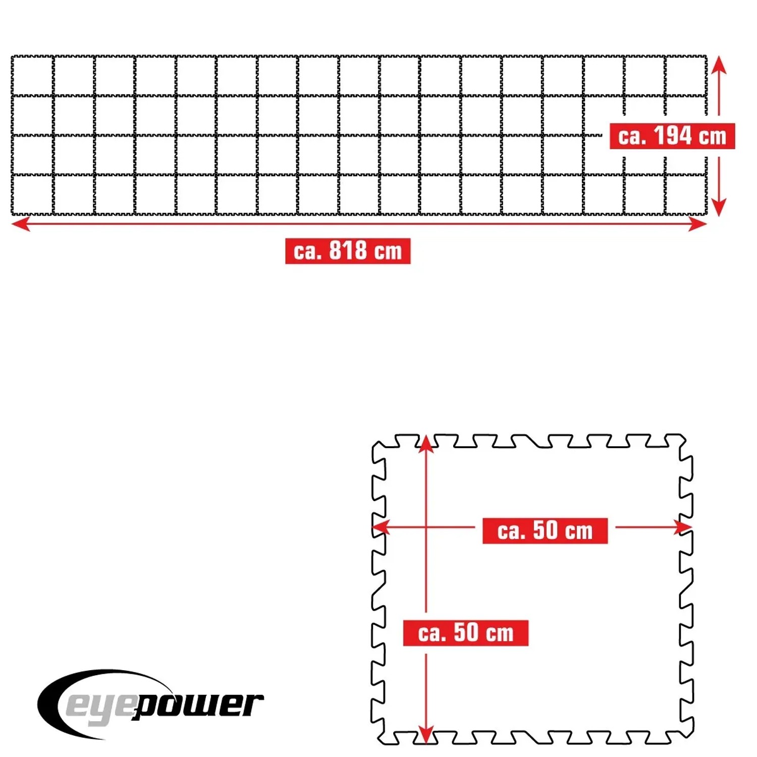 eyepower Poolunterlage, 68er Set, blau, 50x50cm, Maße der ausgelegten Fläche und einer einzelnen Matte.