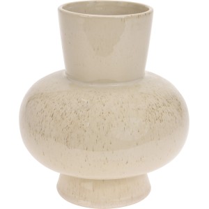 Beige Porzellan Vase mit Glanzglasur, bauchige Form, Ø 19 cm, 22,5 cm hoch.