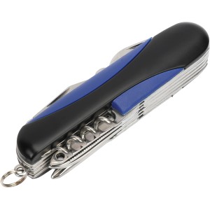 LUX Taschenmesser, 57 mm, mit blau-schwarzem Griff und 11 Funktionen.