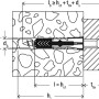 Skizze: Fischer Dübel DuoPower 10x80 mit Schraube im Mauerwerk, Bemaßung für Bohrloch und Dübellänge.