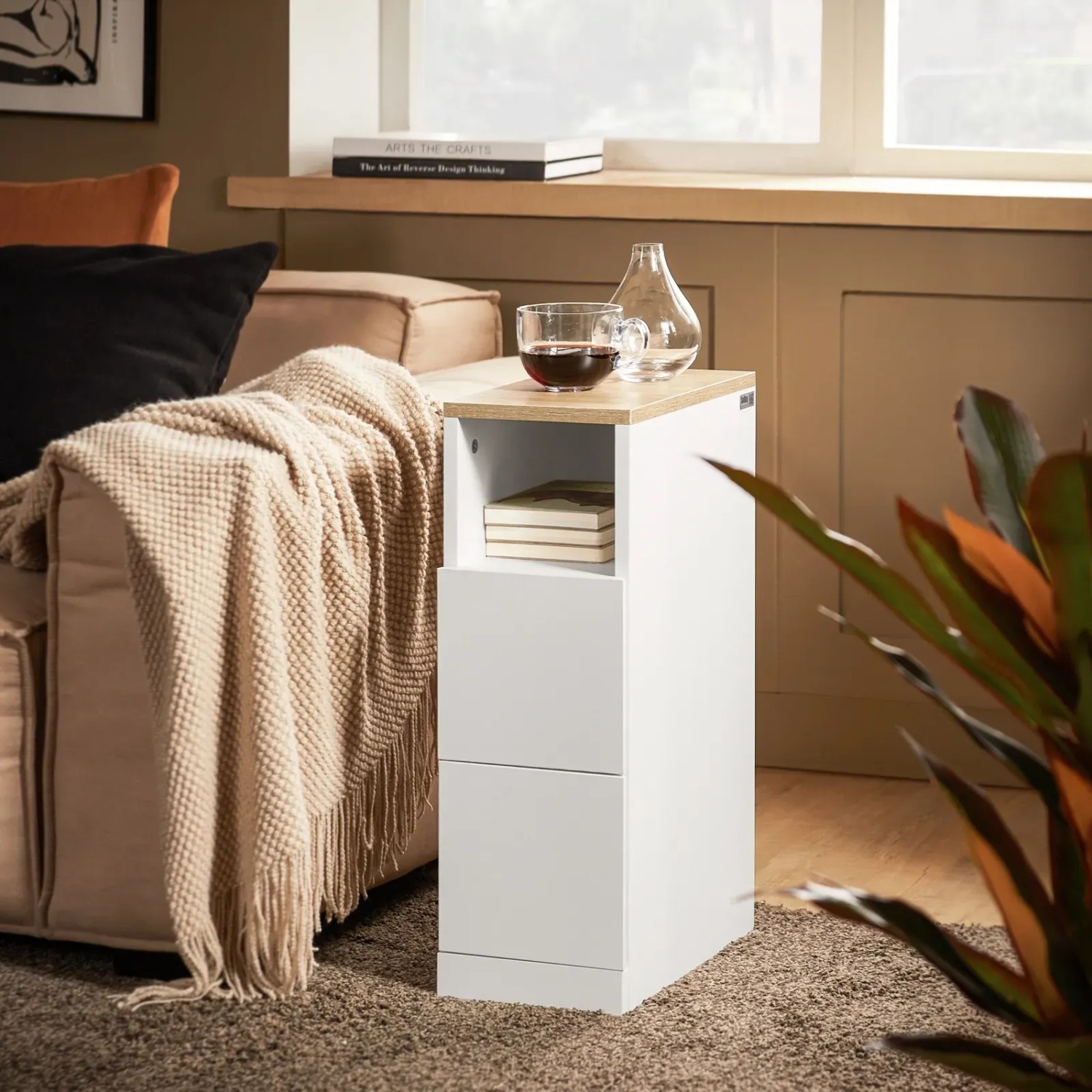 SoBuy Weißer Nachttisch FBT149-WN Schmal 20 cm breit mit 2 Schubladen kaufen bei OBI