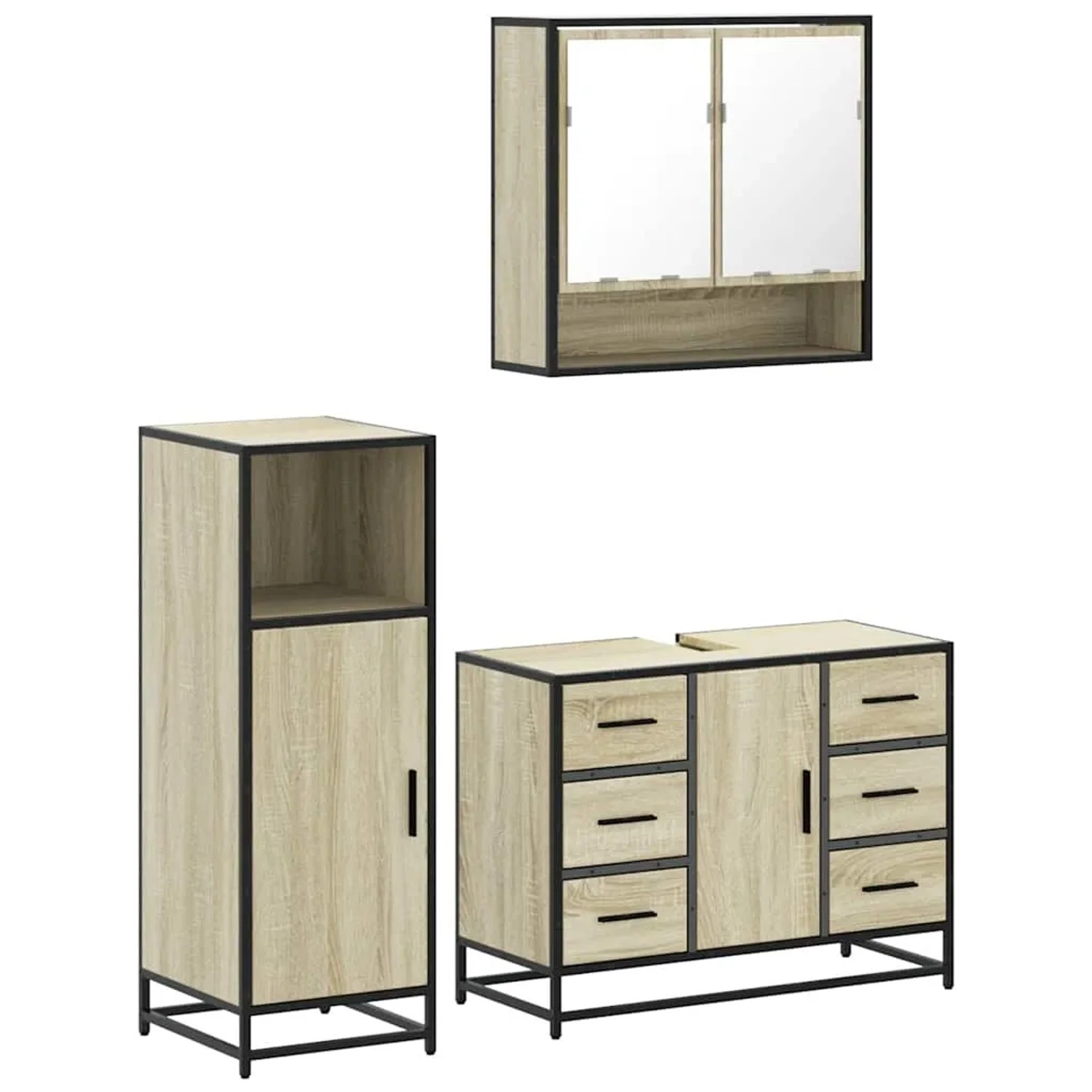 vidaXL 3-Tlg Badmöbel-Set Sonoma-Eiche Holzwerkstoff 3300991