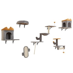 Costway Katzentreppe Kletterbaum 6 PCS Kletterwand Katzen Grau