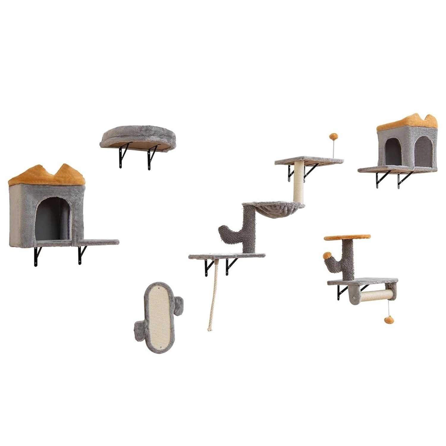 Costway Katzentreppe Kletterbaum 6 PCS Kletterwand Katzen Grau