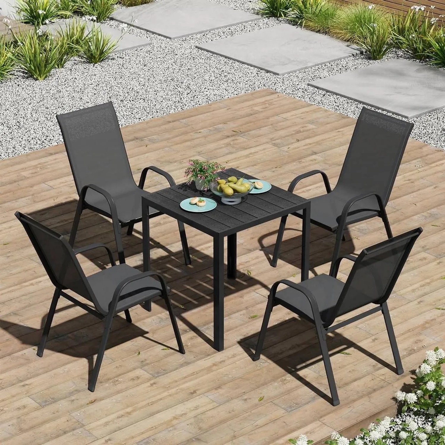 WOLTU 2er Set Stapelbare Gartenstühle Ergonomisch Wetterfest Grau_4