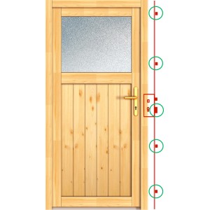 Holz-Nebeneingangstür Fichte Natur, 88x200cm, Anschlag rechts, mit Fenster