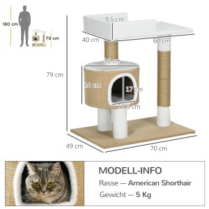 PawHut Kratzbaum, braun-weiß, mit Katzenhaus, Bett und Kratzsäulen. Ideal zum Spielen und Krallenwetzen.