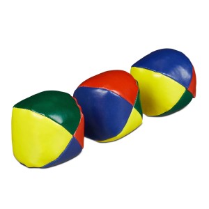 Drei mehrfarbige Relaxdays Jonglierbälle aus Vinyl im 3er Set. Ideal für Anfänger & Profis im Sport & Fitnessbereich.