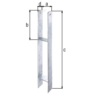 Feuerverzinkter Alberts H-Pfostenträger 91x300/800x60 mm zum Einbetonieren, Seitenansicht mit Maßangaben.