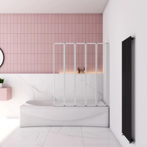 AICA Badewannenfaltwand, 120x140cm, 5-teilig, weiß, für Duschen. Faltbarer Badewannenaufsatz.