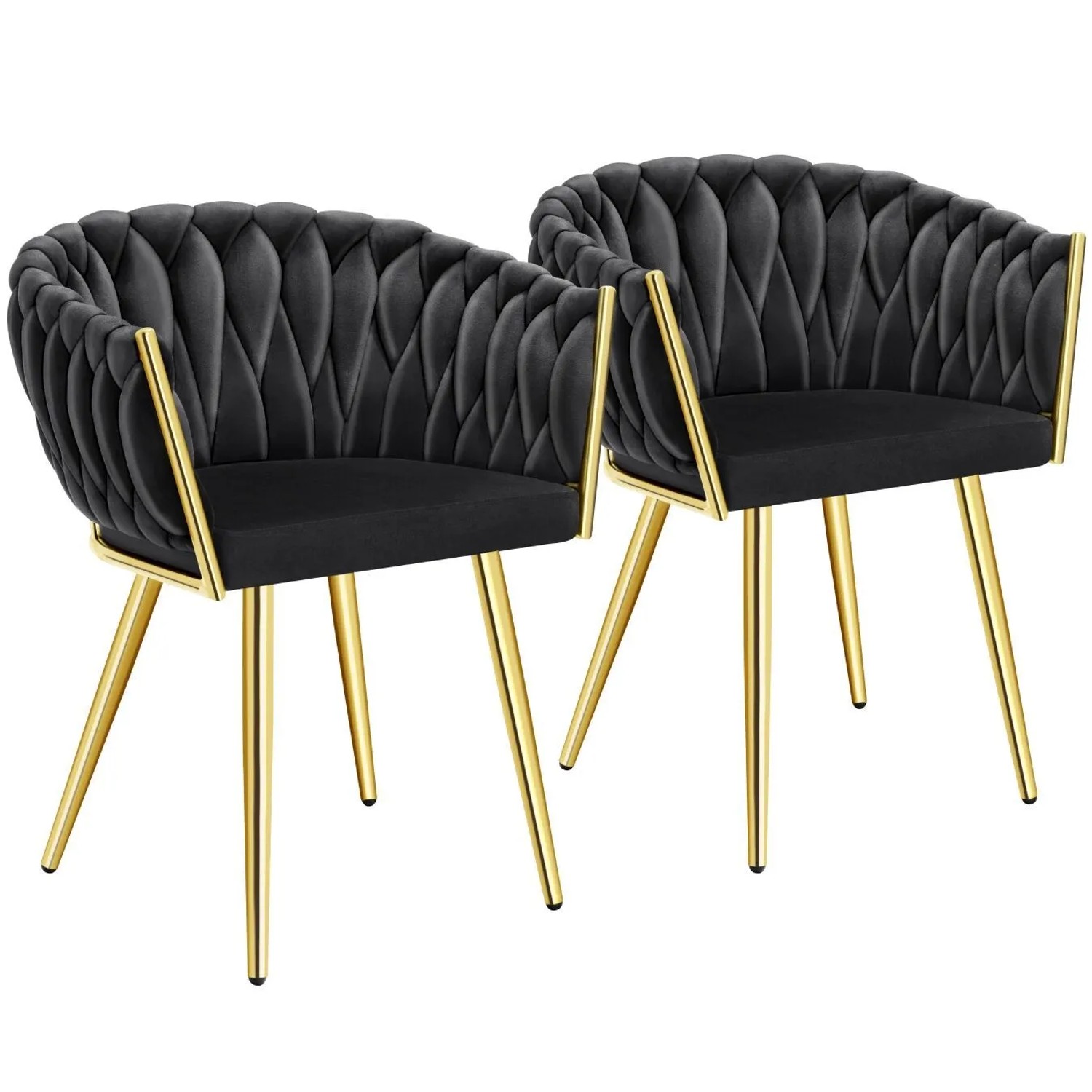 Tectake Set Esszimmerstuhl Astano Gepolstert  Mit Samtbezug  Knotendesign Durchgehende Lehne 2Er Set 55 x 60 50 x 75 cm Schwarz Gold