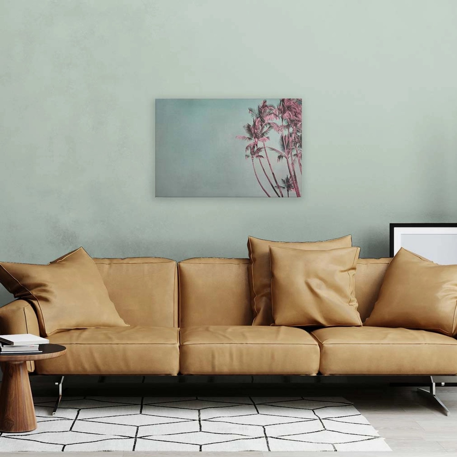 Bricoflor Palmen Bilder Auf Leinwand Im Vintage Stil Hellblaues Wandbild Tropisch In 120 X 80 Cm Ideal Für Badezimmer Un