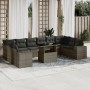 Graue 11-tlg. vidaXL Garten-Sofagarnitur aus Polyrattan mit Tisch und Kissen.
