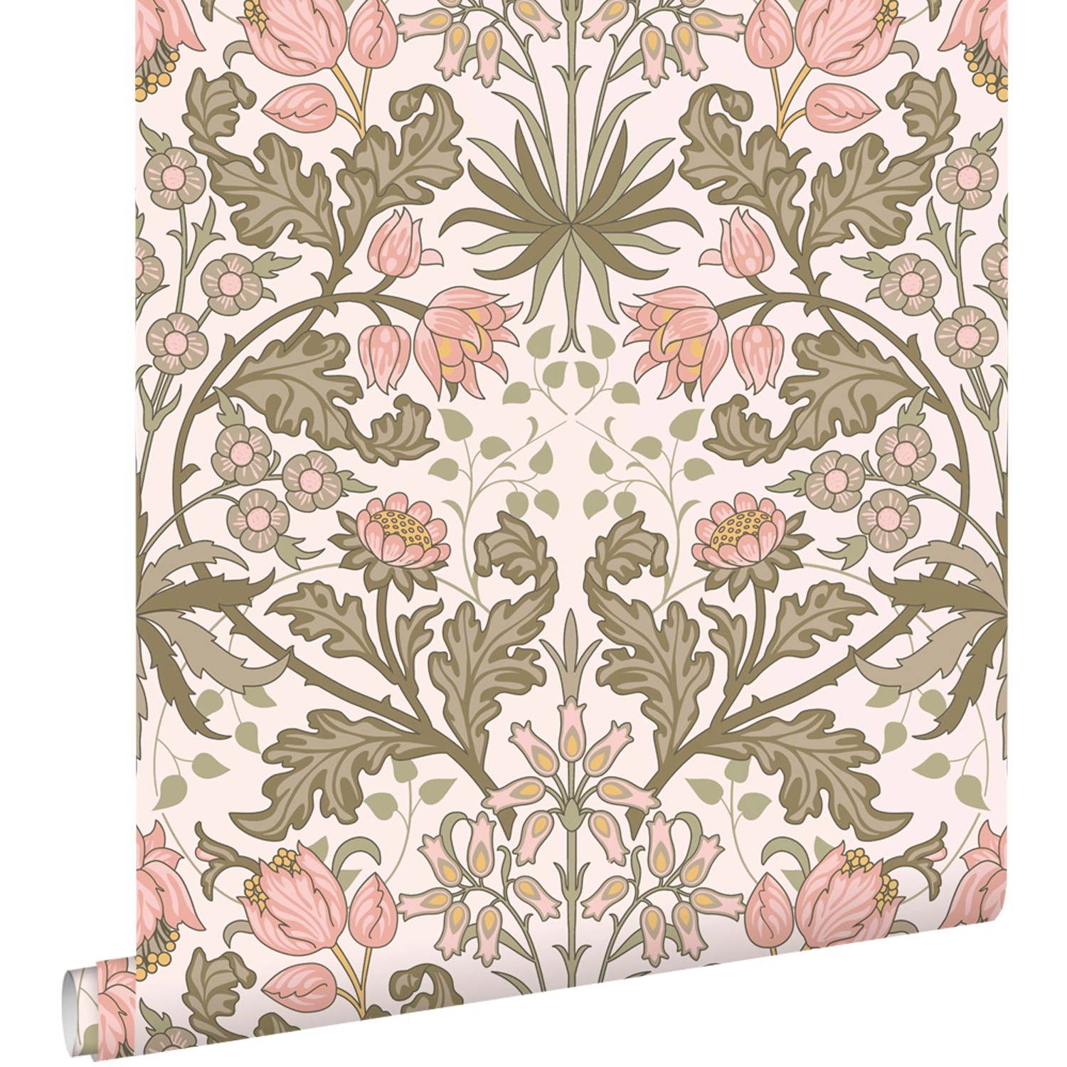 ESTAhome Tapete Blumenmuster im Jugendstil Hellrosa und Graugrün 50 x 900 c günstig online kaufen