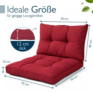 Rotes Beautissu Lounge Kissen Set XLuna, 70x70cm Sitzkissen & 70x40cm Rückenkissen, gesteppte Gartenstuhlauflagen.
