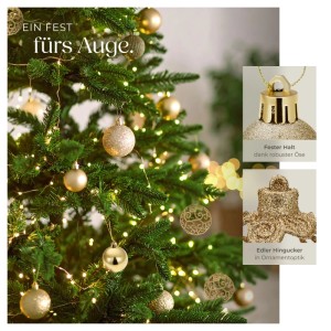 Tectake Weihnachtskugeln  100Er Set In Gold Aus Bruchsicherem Kunststoff  6 x 6 x 6 cm Gold