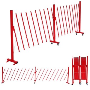 MCW Alu Absperrgitter B34 Rot-Weiß, ausziehbar mit Rollen für flexible Gartenzäune.