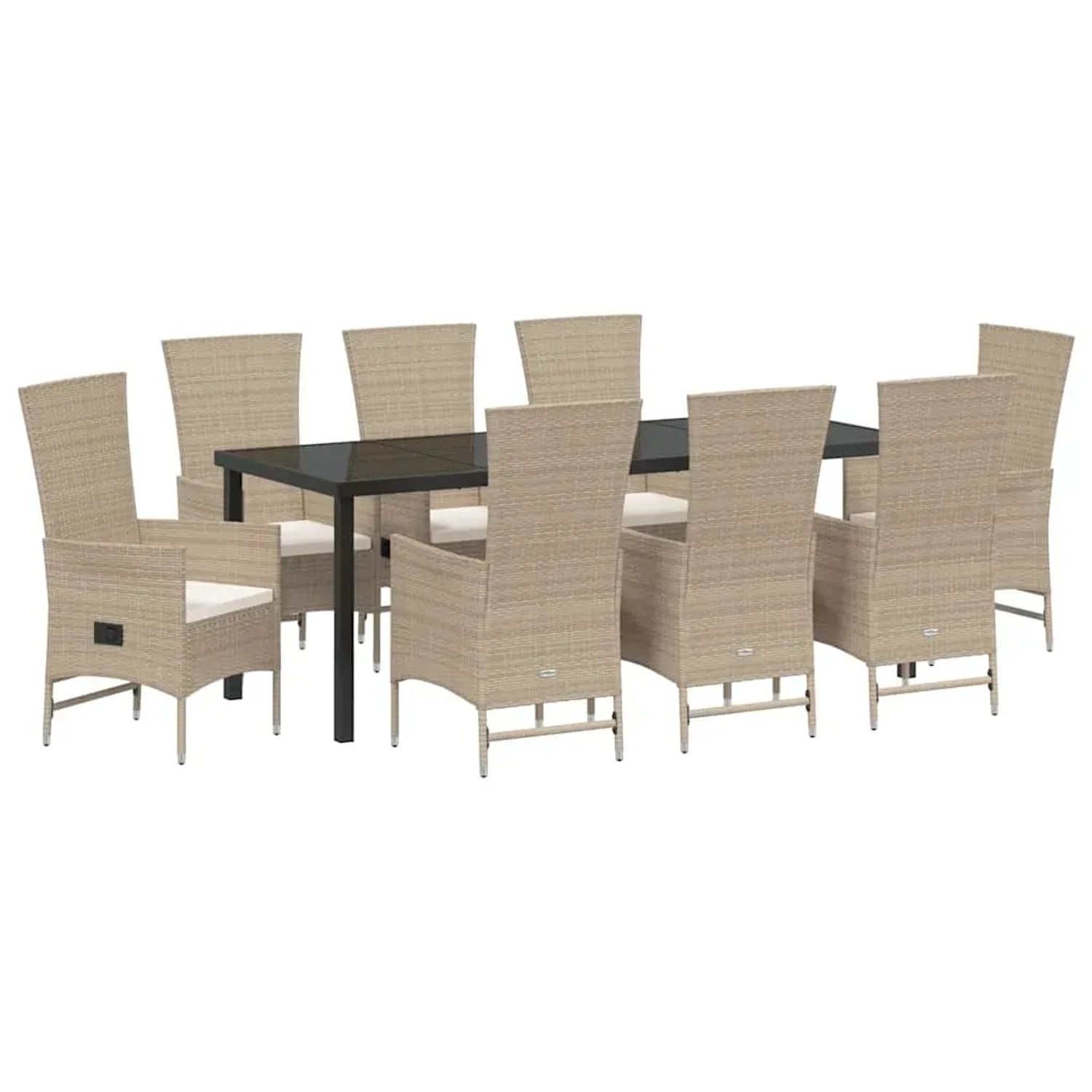 vidaXL Garten Essgruppe mit Kissen 9-Tlg Beige Poly Rattan 3379470
