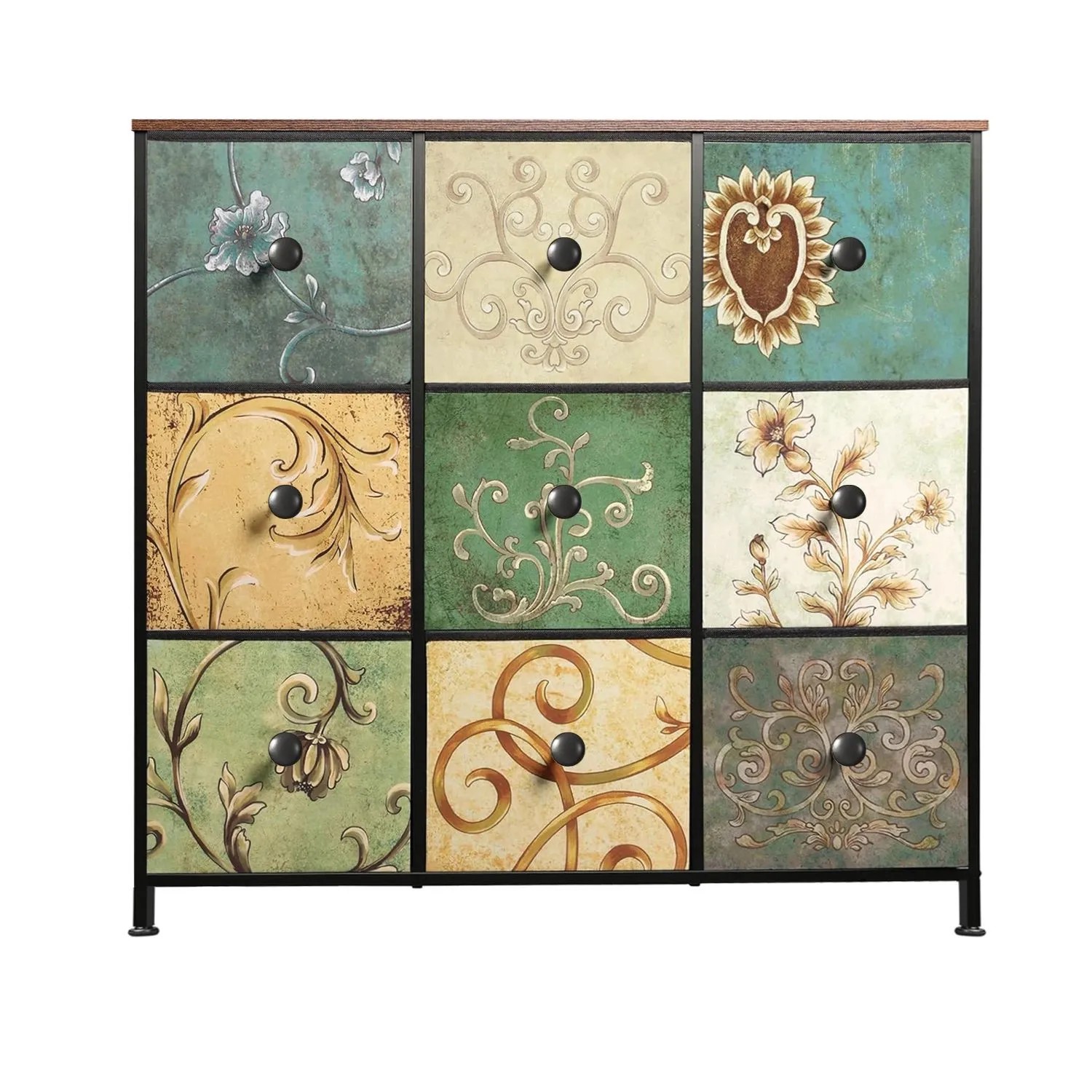 PXloue Kommode mit 9 Schubladen aus Stoff Kommodenschrank mit Stabiler Stahlrahmen-86x30x100cm