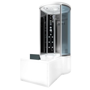AcquaVapore Duschtempel 170x100 mit Badewanne und Dusche, schwarze Rückwände, Regendusche und Handbrause.