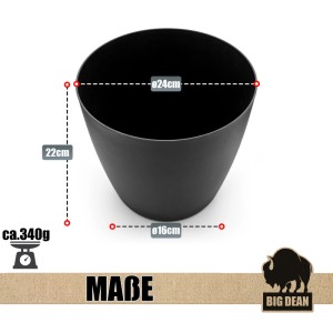 BigDean 2 Stück Blumentopf Übertopf aus Kunststoff Blumentopf in Modernem Look Graphit 24 cm Übertopf für Innen oder Außen