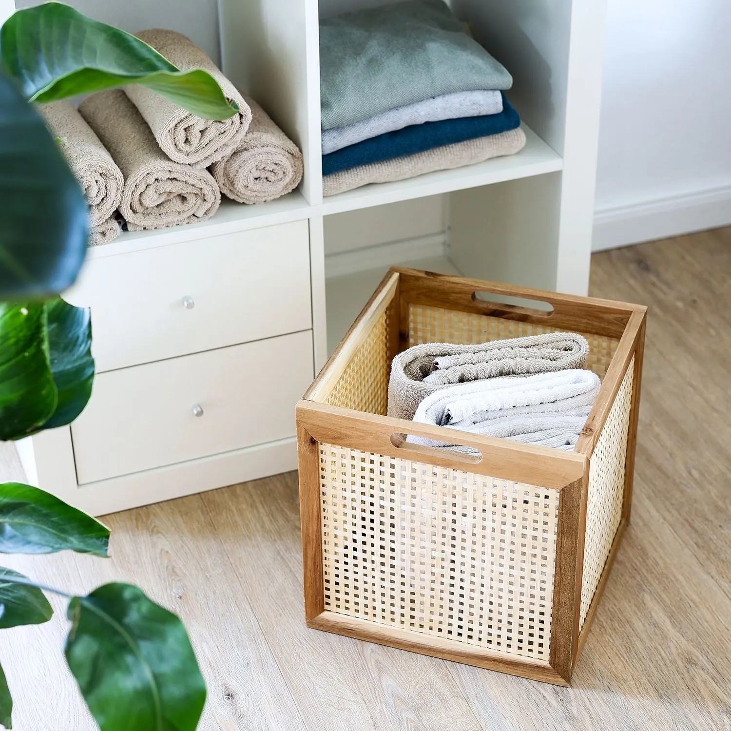 HMF 37640-M3 Aufbewahrungskorb Kallax Regale Korb Rattan Wiener Geflecht und Akazienholz Muster 3 32 x 34 x 32 cm_6