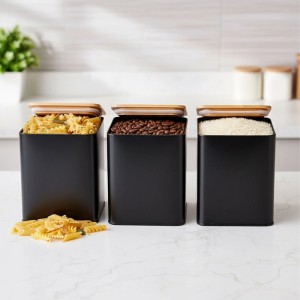 Relaxdays Vorratsdosen 3er Set Metall Schwarz Luftdicht 15 cm x 11 cm x 11 cm