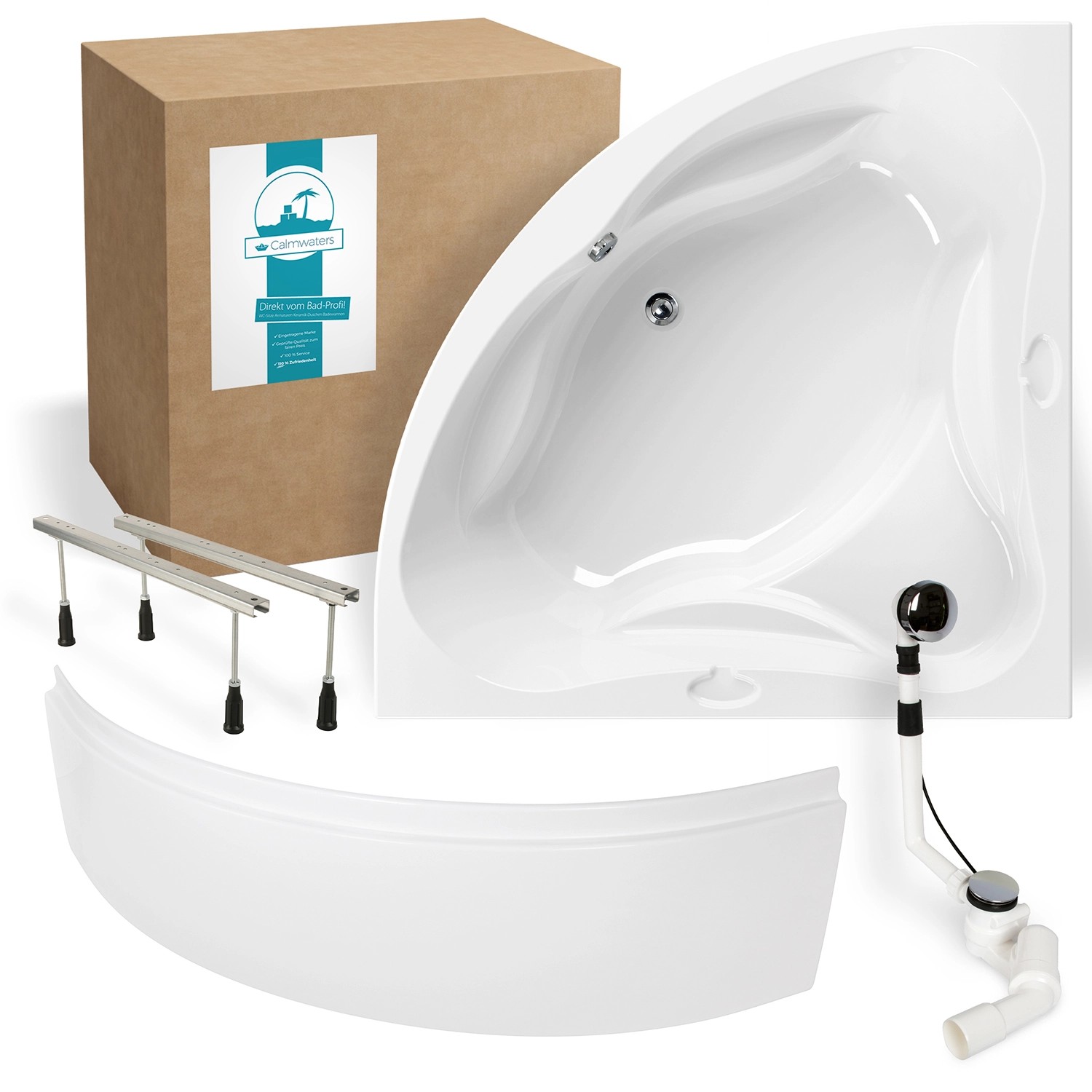 Calmwaters Eckbadewanne Original 140x140 cm Set Schürze & Wannenfuß & Ablau günstig online kaufen