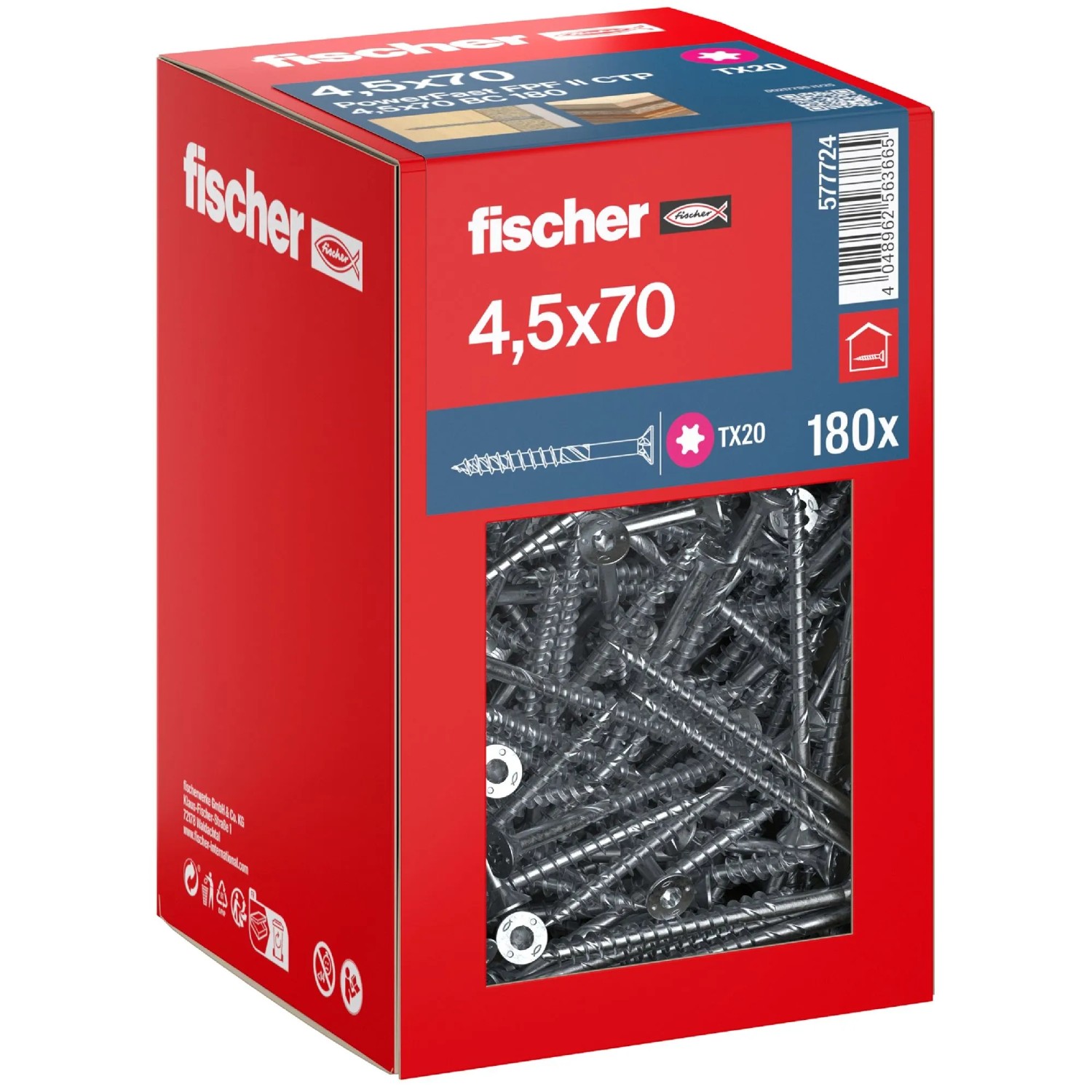 Fischer Schraube PowerFast II Senkkopf TX Teilgewinde Ø 4,5 x 70 mm 180 Stk