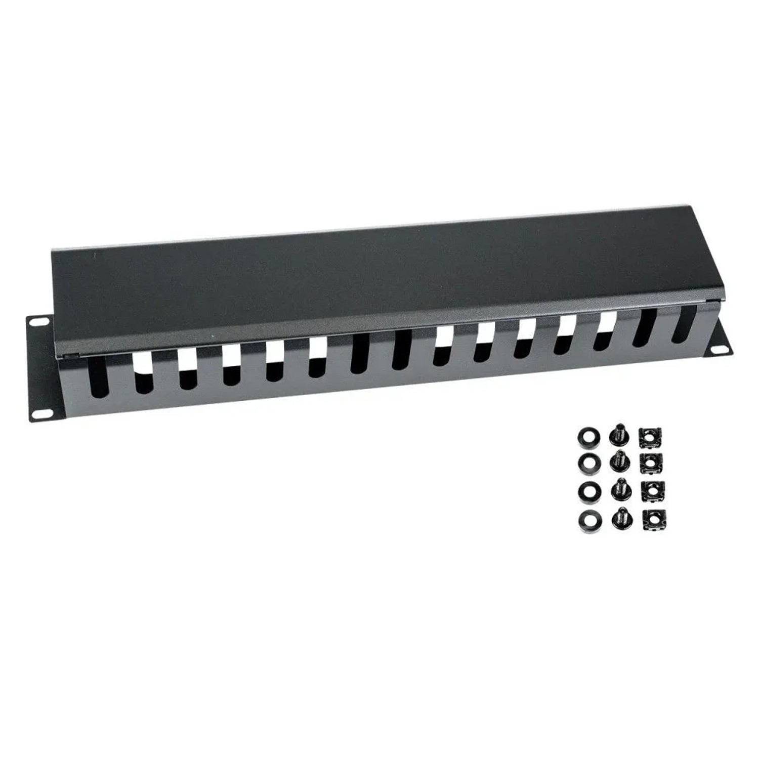 HMF 65452-02 Kabelmanagement mit Abdeckung für Serverschrank 19 Zoll 2 HE Schwarz